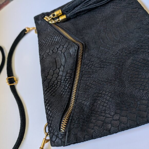 Gorgeous Vintage Italian black textured Leather Clutch/Crossbody Bag - Picture 6 of 16